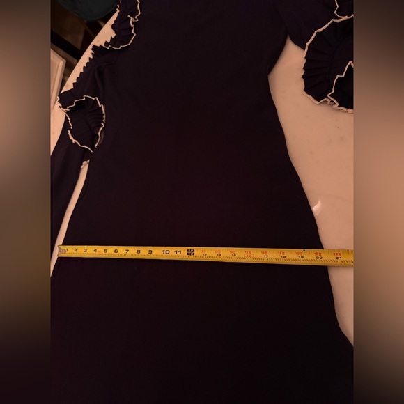 Oscar de la Renta Midi Dress XL Wool Black Cut Out Ruffle Long Sleeve Cocktail - Picture 15 of 16